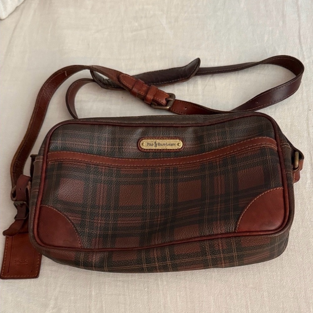 Ralph Lauren Vintage Brown Plaid tartan Messenger Bag